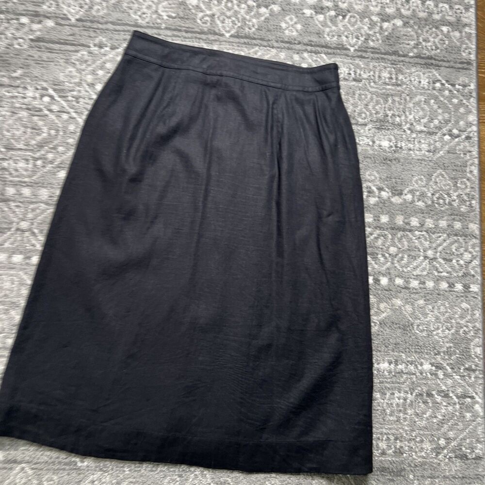 Ann Taylor Linen Blend Button Down Midi Skirt 12P Black Office Classic Cottage - Picture 8 of 8